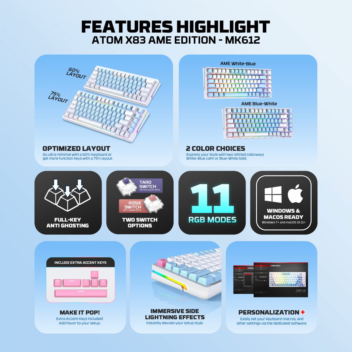 Fantech Atom X83 AME Edition (MK612) Mechanical Keyboard - Image 8