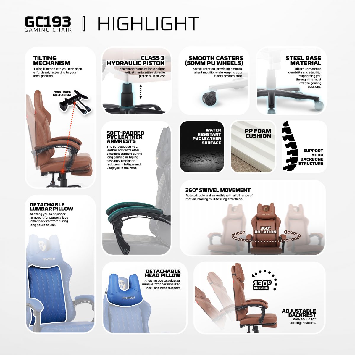 Fantech GC193 Gaming Chair With Adjustable Legrest - Image 2