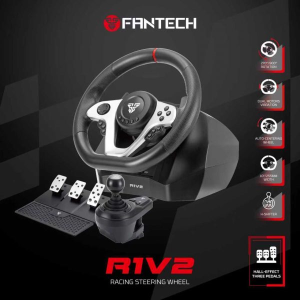 Fantech R1V2 Racing Steering Wheel Dual Motor Vibration PC Driving Wheel Set with Clutch and Shifter