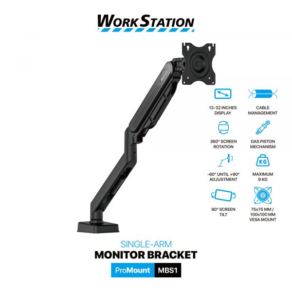 Pro Mount MBS1 Single Monitor Stand Workstation